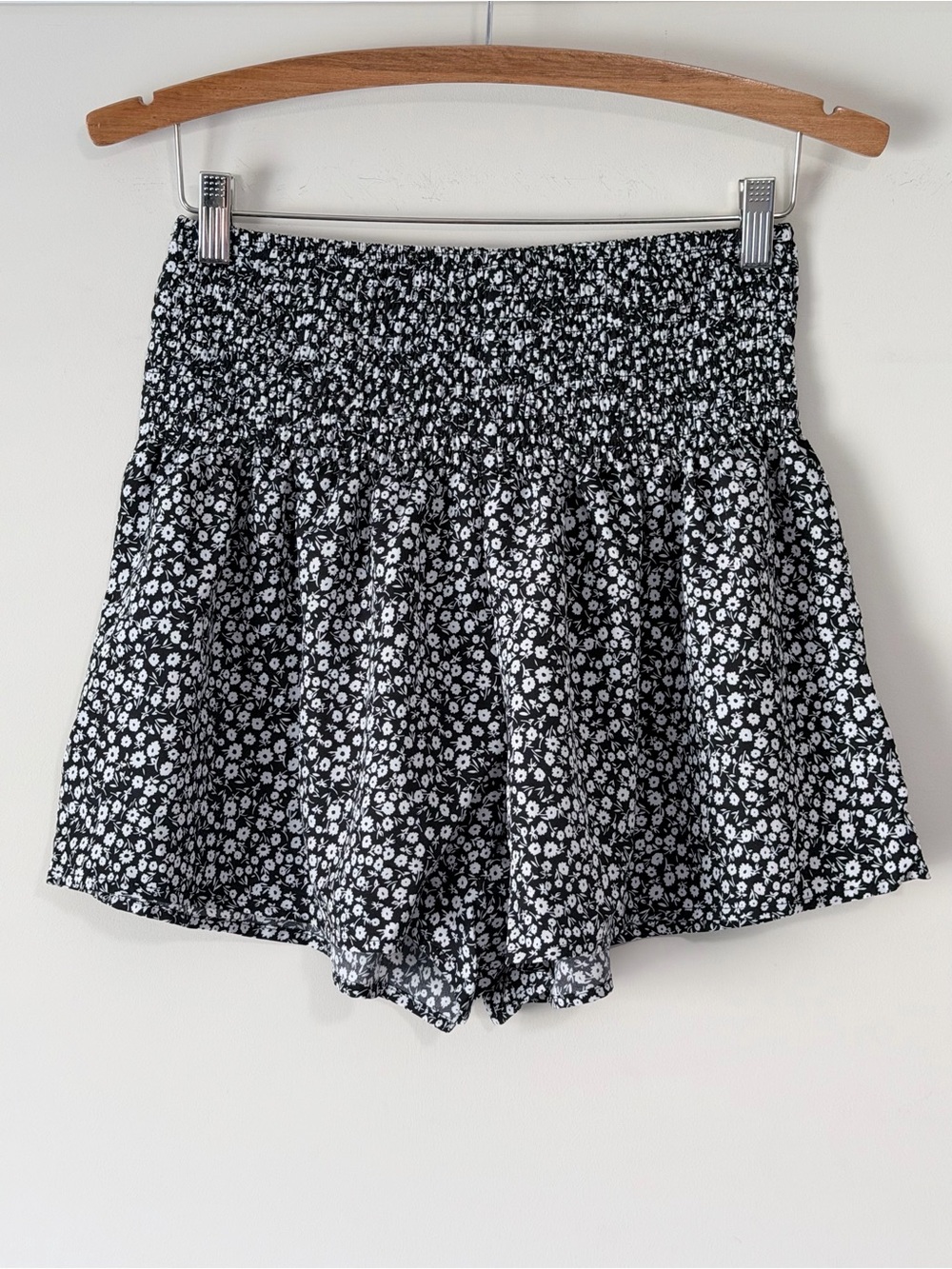 Smocked High-Waist Black Floral Women's Shorts